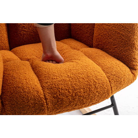 Rocking Chair Mid Century Modern Teddy Fabric Tufted Upholstered Padded Seat For Living Room Bedroom,Caramel