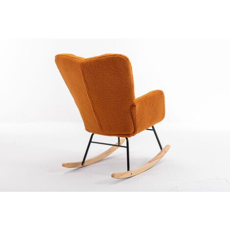 Rocking Chair Mid Century Modern Teddy Fabric Tufted Upholstered Padded Seat For Living Room Bedroom,Caramel