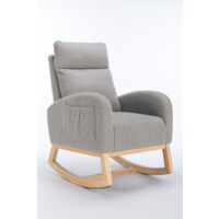 Mid Century Modern Teddy Fabric Upholstered Rocking Chair Padded Seat For Living Room Bedroom, Light Grey