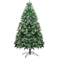 Abrihome 6ft/1.8m Snow Flocked Artificial Christmas Tree with Pine Cones & Snowflake Spray - White Tipped Branches for Holiday Home Decor