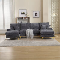 U-Shaped Sectional Sofa – Modular Corner Couch with Double Chaise, Soft Chenille Fabric, Customisable Layout – Luxurious Large Living Room Furniture(Grey)