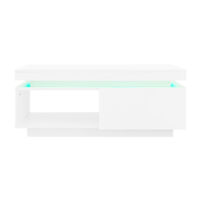 High Gloss White LED Coffee Table with RGB Lights & Storage Drawer - Modern Rectangular Centre Table with Display Shelf, Living Room Furniture