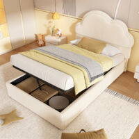 Hydraulic Storage Bed, Cloud-Shaped Velvet Upholstered Bed - Sturdy Plywood Frame, Beige, Easy Assembly,3ft single bed 90×190cm