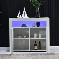 High Gloss White Sideboard Display Cabinet with LED Lights, Modern 2-Door Wood Buffet Cupboard Storage Unit with Remote Control