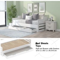 Daybed, Trundle and Drawer, Cabin Bed, SIngle Guest Bed Sofa Bed, Pull out Trundle and Storage Drawer White