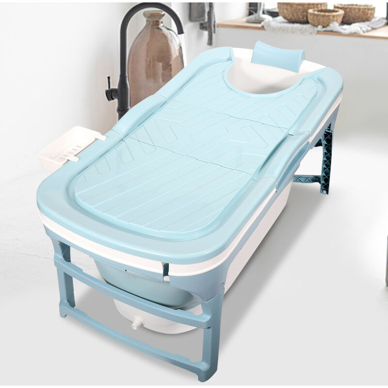 Randaco 118x 60 x 50 cm Vasca da bagno pieghevole con coperchio e rulli  massaggianti, vasca da bagno portatile, blu