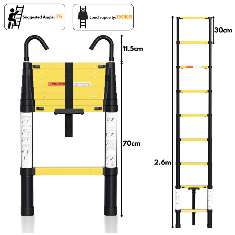 Randaco Scala telescopica fino a 150 kg Scala a gradini stabile in alluminio  Con trave d