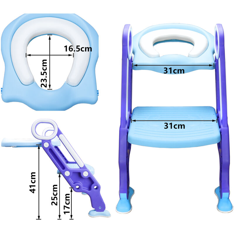 Randaco Sedile da toilette per bambini pieghevole e regolabile in altezza, riduttore di sedile da toilette per bambini con gradini antiscivolo