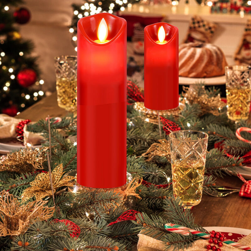 Randaco Candele LED Set di 5 candele di diverse dimensioni con telecomando  Luce LED tremolante Candela rossa