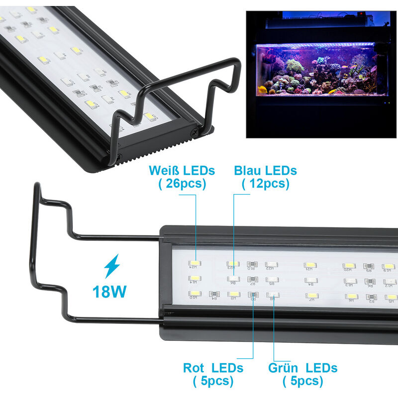 Randaco 18W Acquario LED da con decorazione RGB molluschi timer  impermeabile, 45-70cm