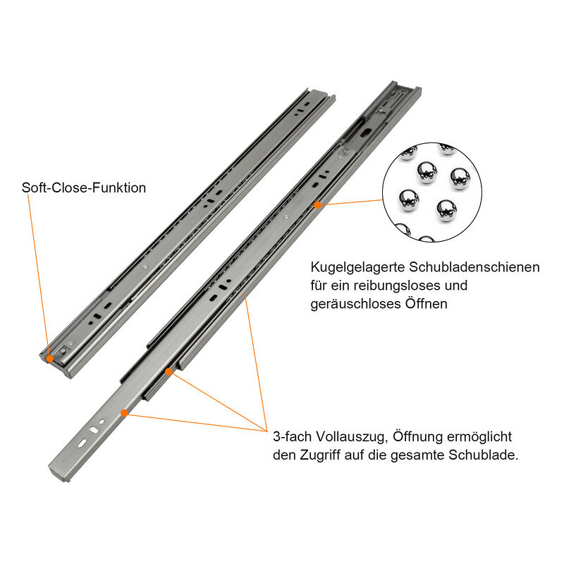 Guide per cassetti Guida a estrazione totale Guida per carichi pesanti Guida  telescopica Guida con cuscinetti a sfera 45mm 450mm 6 pièces