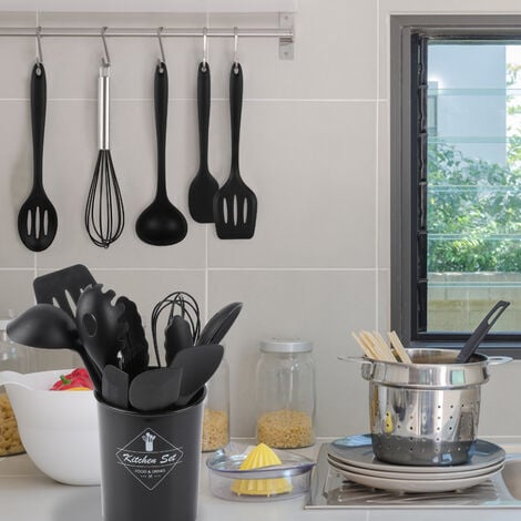 Set di utensili da cucina da 12 pezzi, per cucinare e cuocere, in silicone,  resistente, secchio per la conservazione