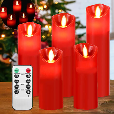 Randaco Candele LED Set di 5 candele di diverse dimensioni con telecomando  Luce LED tremolante Candela rossa