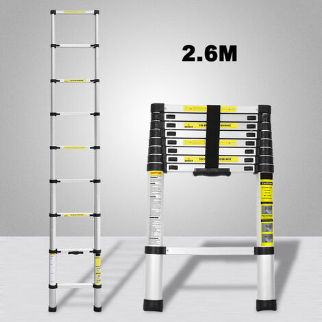 Randaco Escalera telescópica hasta 150 kg Escalera estable de aluminio  Portátil Plegable 2,6 m