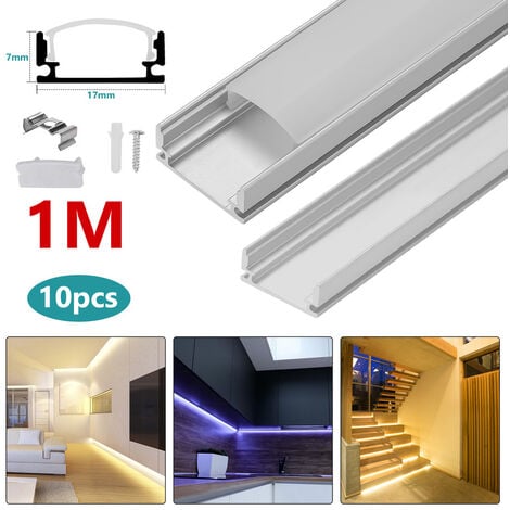 Randaco 10x 1m LED profilo in alluminio striscia angolare strisce bianche  guida in alluminio,Forme-U