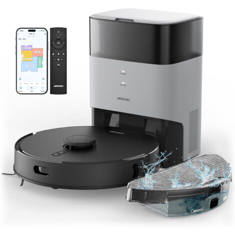 AIRROBO T20+ Aspirateur Robot Laveur, Auto-vidage, Capacité de 60 Jours, Cartographie de Maison, Programmation, WiFi/APP/Alexa/Télécommande, Autonomie de 180 Minutes, pour Animaux de Compagnie, Sols D