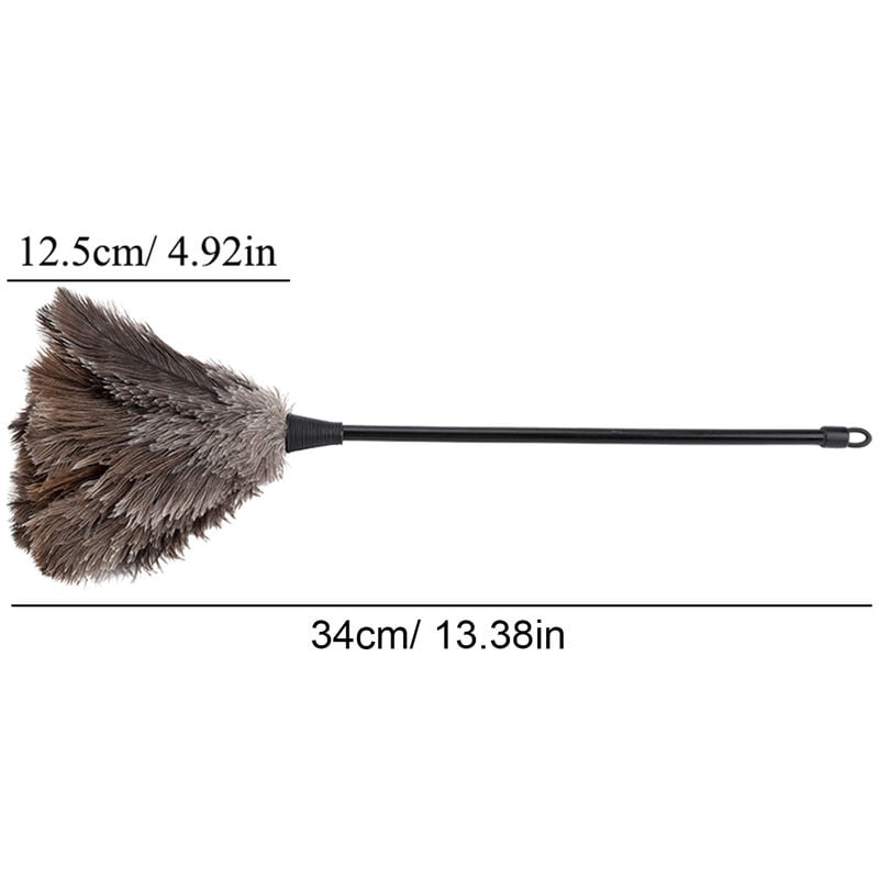 Genuine Ostrich Feather Duster Fluffy Natural with Wooden Handle and  Eco-Friendly Reusable Handheld Cleaning Supplies, Gray and Brown(Length 16)