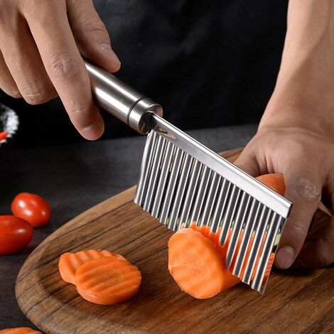 1pc Stainless Steel Potato Slicing Tool, Silver Tomato Slicer With Wooden  Base For Kitchen