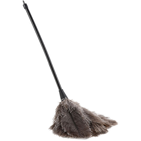 Genuine Ostrich Feather Duster Fluffy Natural with Wooden Handle and  Eco-Friendly Reusable Handheld Cleaning Supplies, Gray and Brown(Length 16)