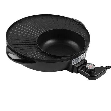 2 in 1 Non-stick Electric Grill & Hot Pot with Glass Lid (UK Plug 220V)