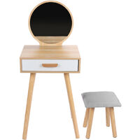 Dressing Table Wooden Vanity Table Set with Large Drawer Mirror Stool for Bedroom Use