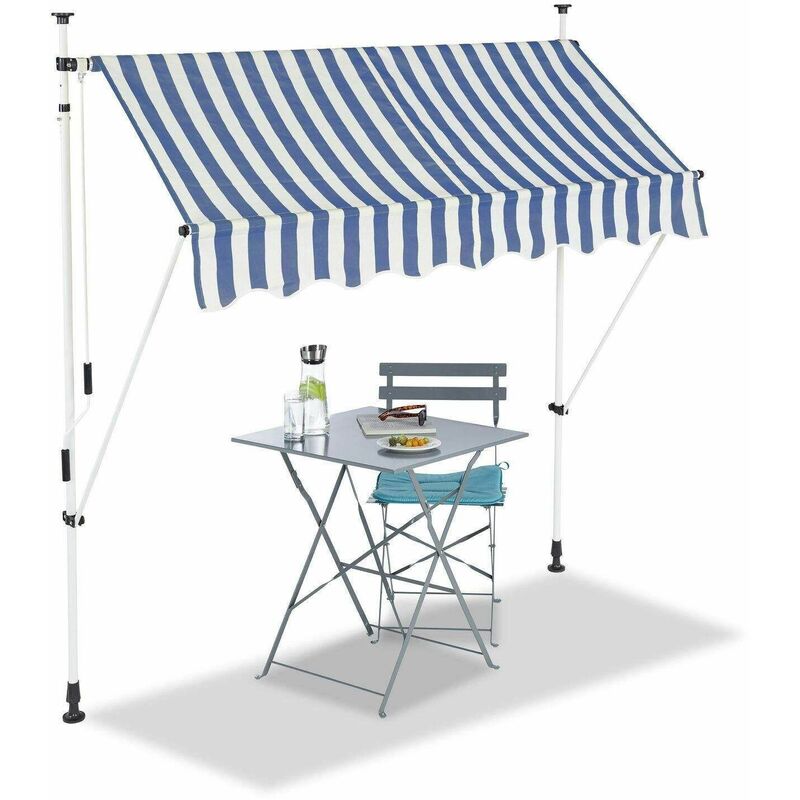 Bc-elec - HHYVA2012-Bluewhite Toldo retráctil manual para patio y terraza 200x120cm blanco y azul