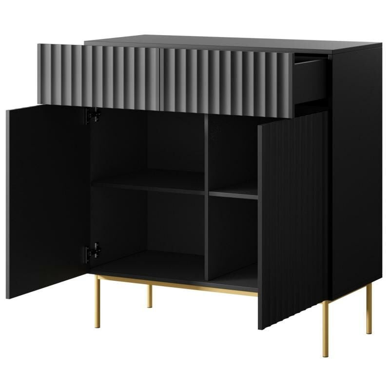 Credenza alta con 2 ante e 2 cassetti in MDF e Acciaio Nero e Dorato -  EVILANA