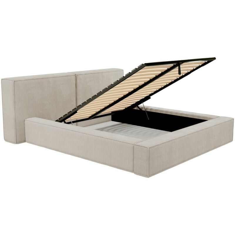 Letto contenitore 140 x 190 cm in Velluto a coste Beige + Materasso TIMANO