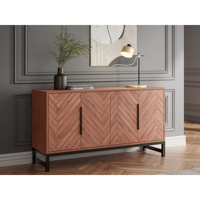 Credenza 4 ante in Legno d'Acacia e Metallo Naturale e Nero - VEDILA