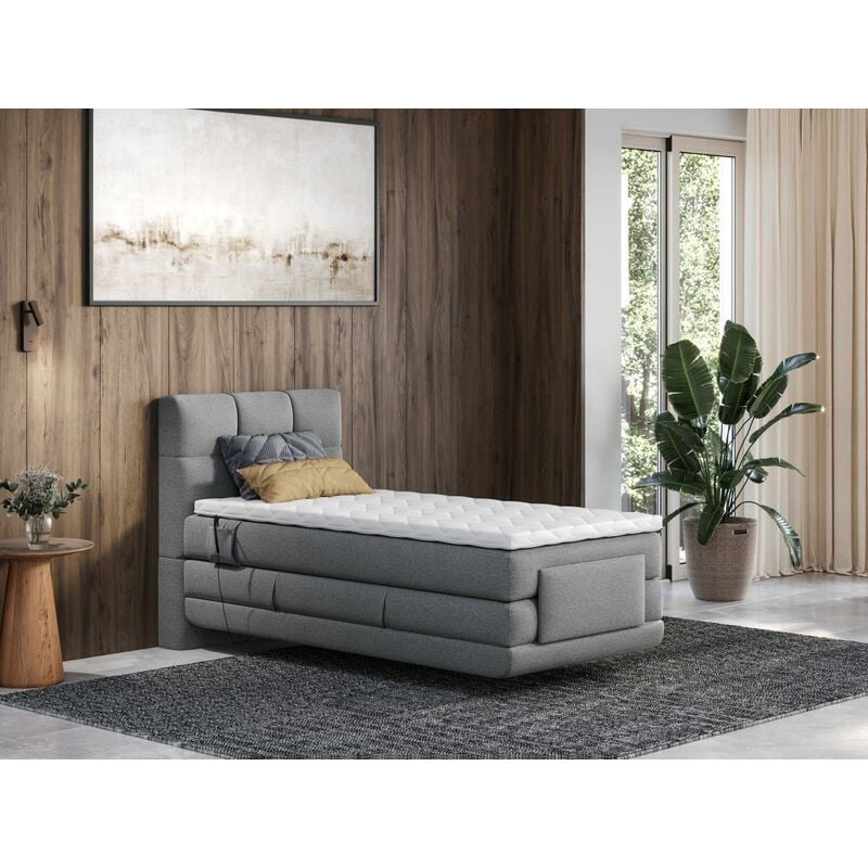 Set boxspring completo testata + base del letto con contenitore + materasso  + topper VERONE - grigio