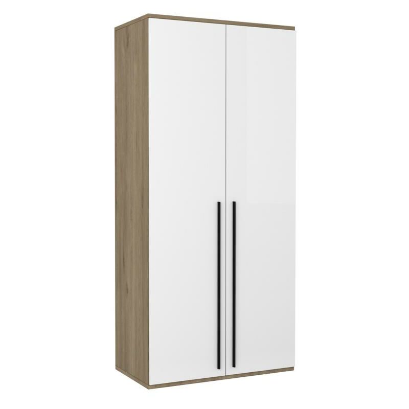 Armadio multiuso 100x200h cm bianco lucido e finitura in legno