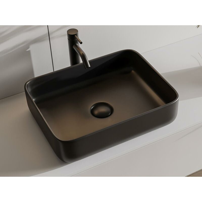 Lavabo da appoggio in ceramica nero opaco rettangolare 50 cm