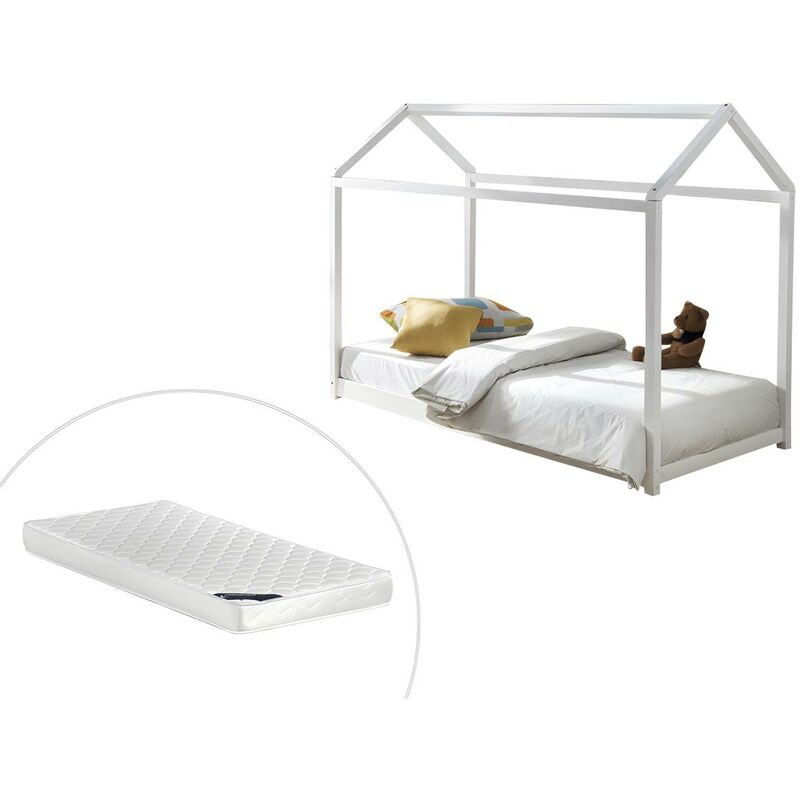 Divanetto letto con vani portaoggetti e materasso 90 x 190 cm in Abete  Bianco ADELISE