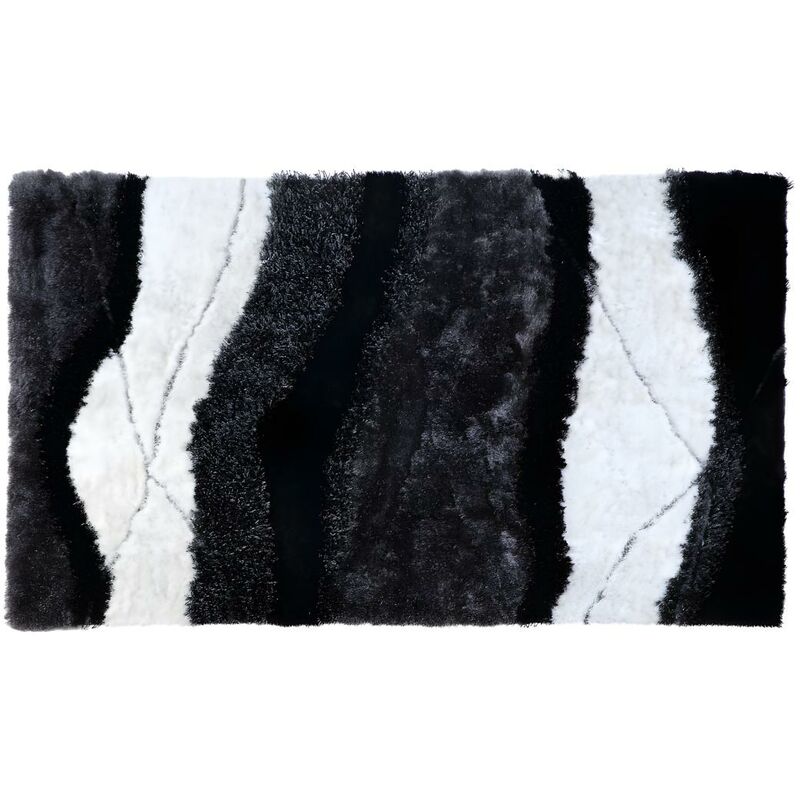 Tappeto shaggy ECUME - poliestere taftato a mano - Nero e Bianco - 160 x  230 cm