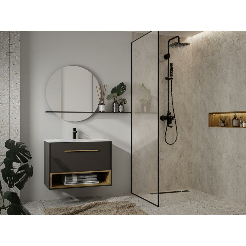 Mobile sospeso con lavabo da appoggio per bagno 60 cm Antracite YANGRA