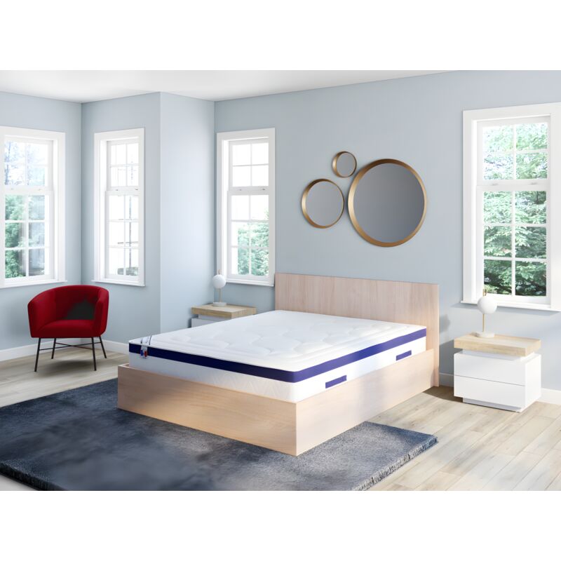 Materasso matrimoniale a molle insacchettate memory foam motivo singolo 160  x 200 cm sp.30 cm Blu - MARQUIS di DREAMEA