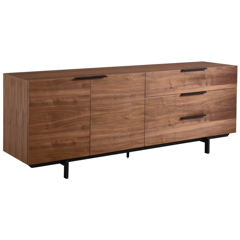 Credenza con 3 cassetti e 2 ante in MDF e piedi in metallo Noce - TAYRON