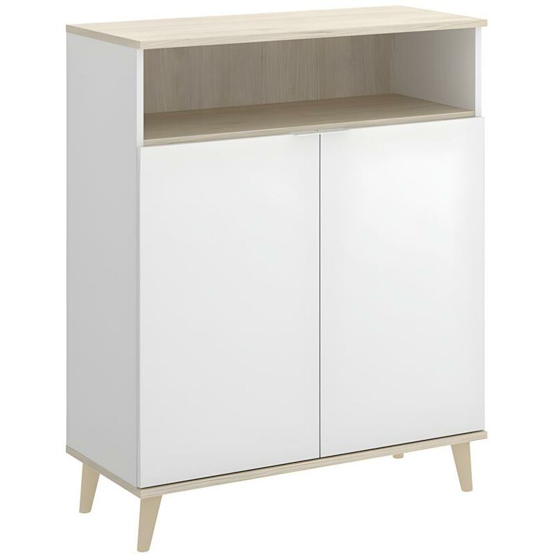 Credenza per cucina 2 ante e 1 nicchia Bianco e Rovere - WAJDI