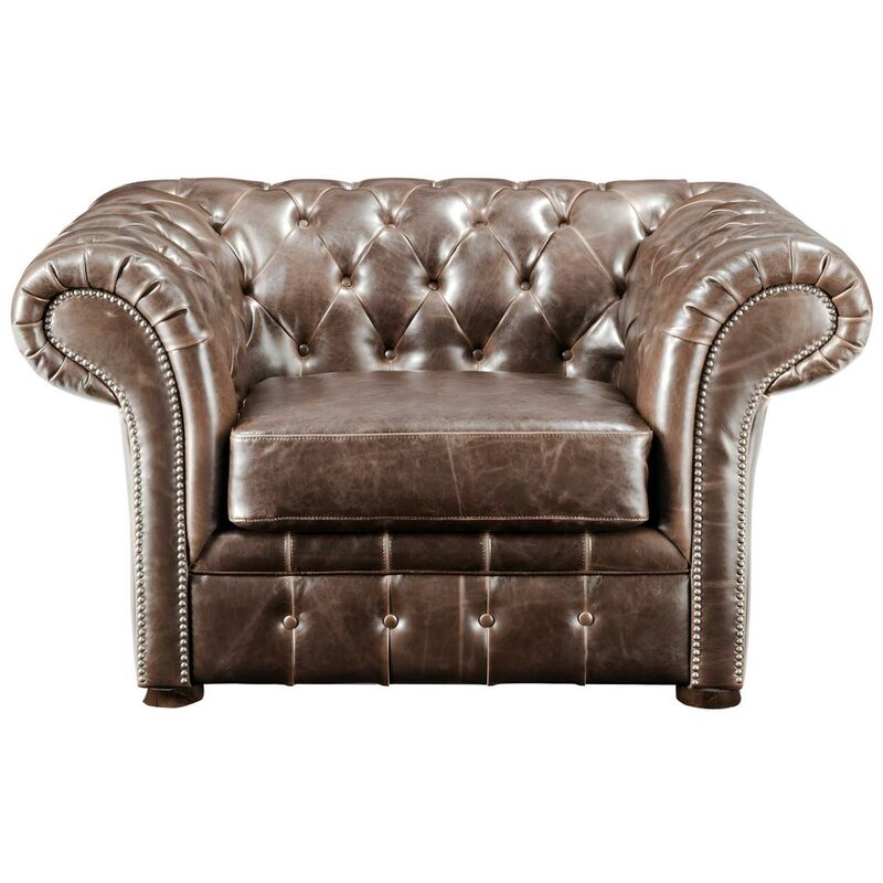 Poltrona Chesterfield in pelle invecchiato - Marrone - CLOTAIRE