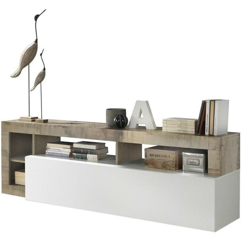 Set Credenza e Mobile TV - Bianco laccato e grigio - Soggiorno moderno SEFRO