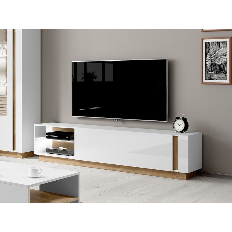 Mobile tv 2 porte e 2 nicchie color rovere/bianco, 140 cm