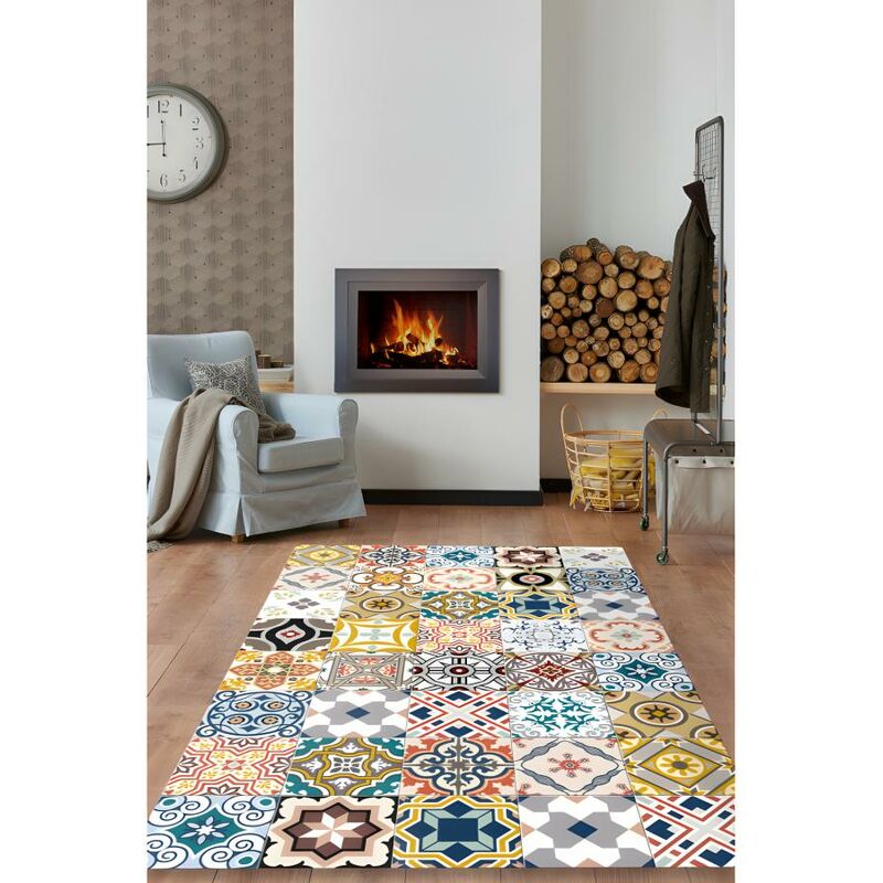 Tappeto vinile effetto blocchi di cemento RICA - 120x180 cm - Multicolore