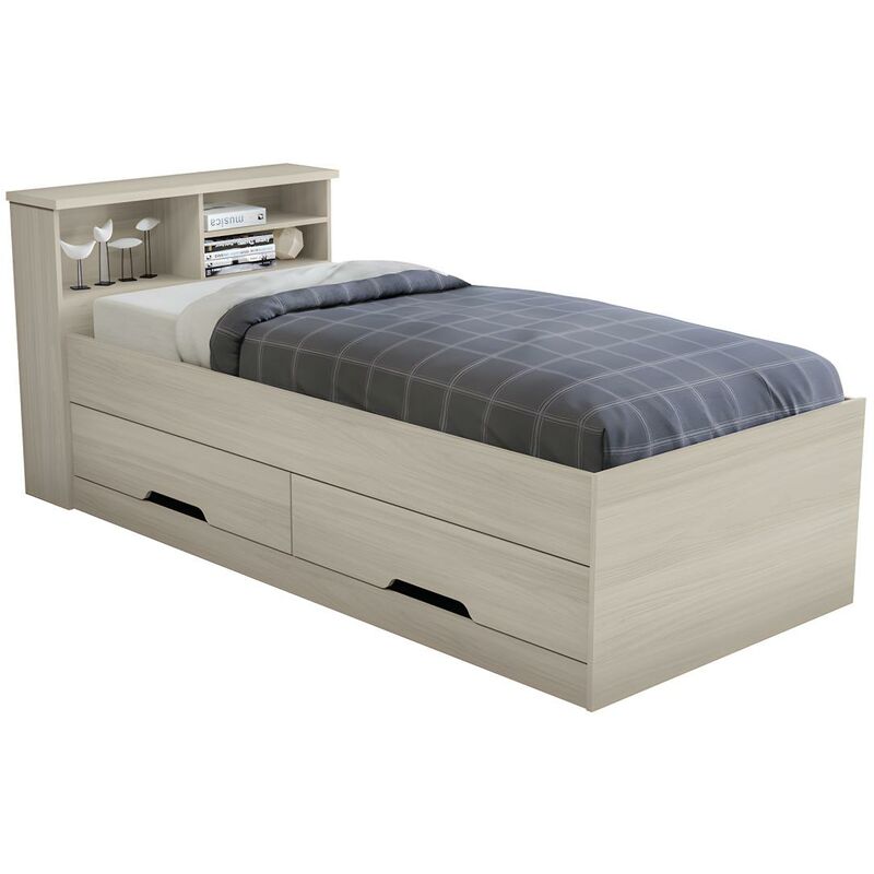 1064C - Letto singolo 80x190 con spalliera sagomata e cassettoni