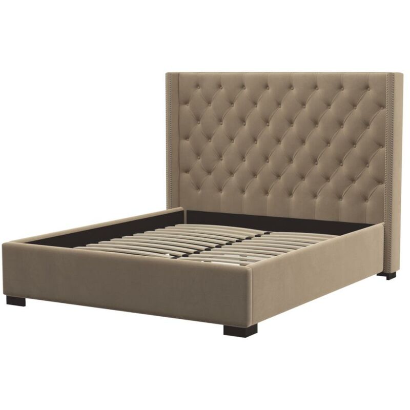 Vente-unique Letto matrimoniale con testiera capitonné 180 x 200 cm in  Tessuto Beige - MASSIMO