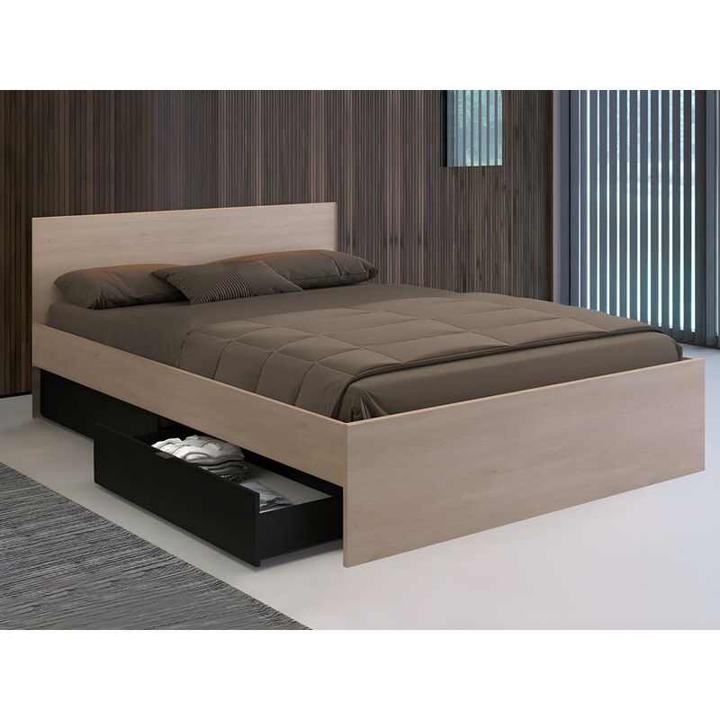 Letto Taiana impiallacciato rovere e gambe in acciaio verniciato nero 160 x  200 cm