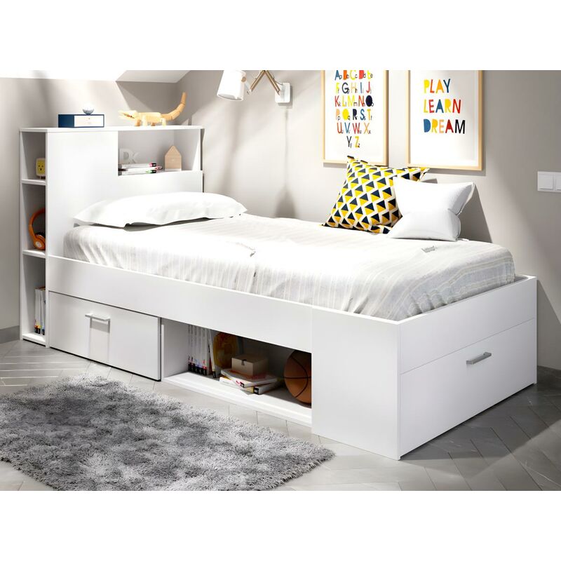 Letto con vani portaoggetti 140 x 190 cm Bianco LEANDRE