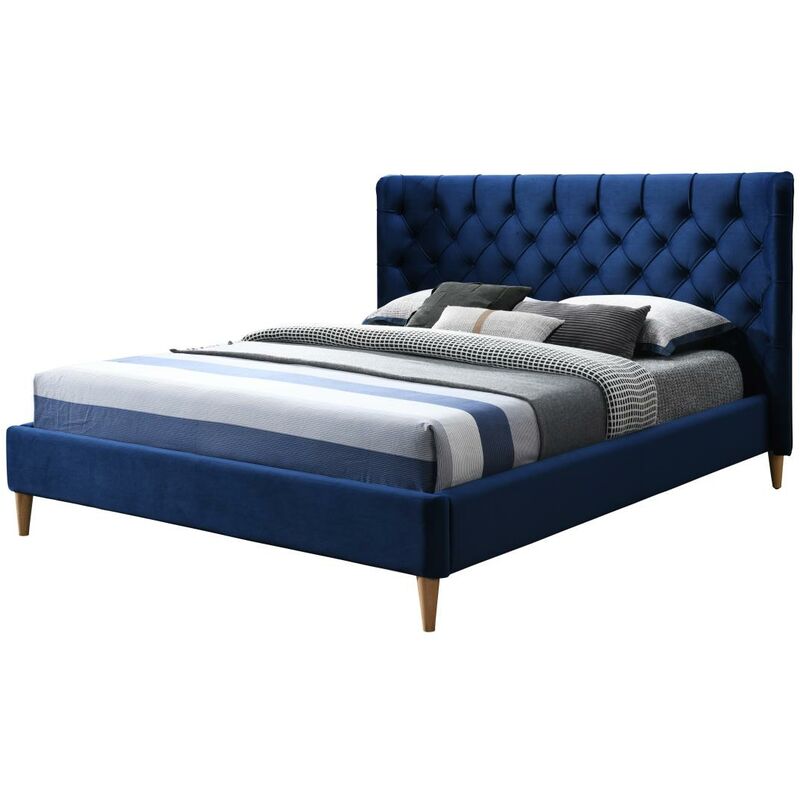 Letto 140 x 190 cm con testata trapuntata Velluto Blu reale - ENODI