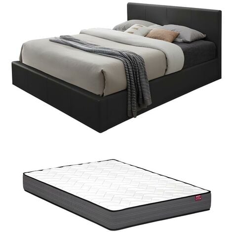 Letto con contenitore 160 x 200 cm Similpelle Nero + Materasso - TREMPLIN II