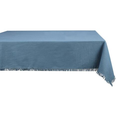 Nappe à franges en coton - 140 x 240 cm - Bleu marine - POLA