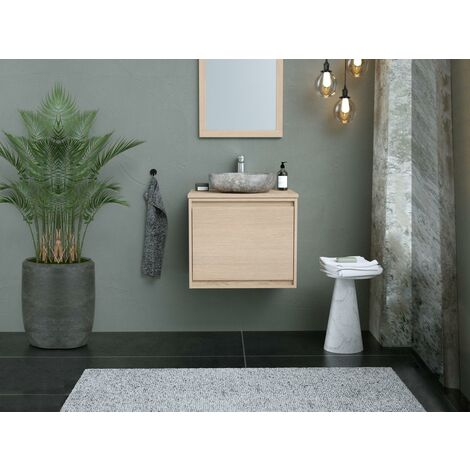 Mobile Bagno Sospeso 60 cm Teak 2 Ante per Lavabo da Appoggio